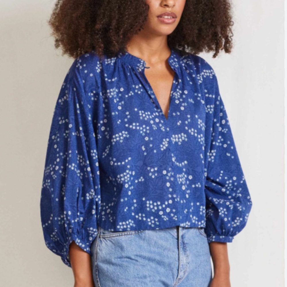 Apiece Apart Topa Pop Over Top in Splattered Lapis Blue Size Medium